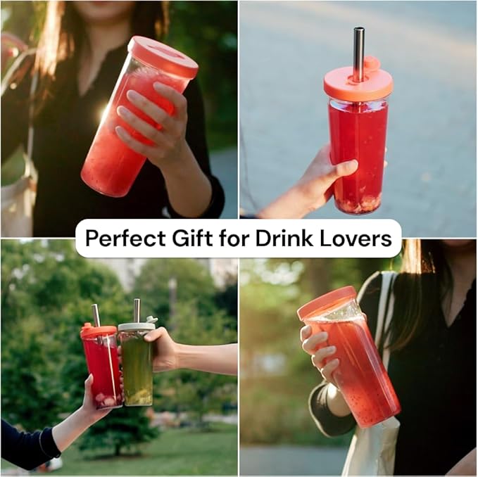 Dodoko Reusable Boba Cup with Straw - Iced Coffee & Smoothie Tumbler 24 oz - Bubble Pink