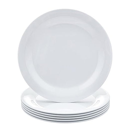 Amazon Basics Melamine (Plastic) Plate, 6 Piece Set, 10.5 in, White