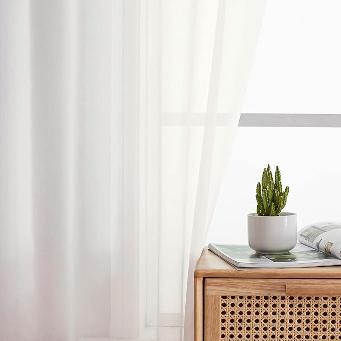 Ivory Sheer Curtains 84 Inches Long 2 Panels, Soft Airy Light Filtering Curtains - Image 3