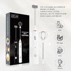 Delm Milk Frother Electric USB Stainless Steel Accessory - Frother Wand Foam Maker for Lattes - Milk Frother Handheld for Cappuccino, Frappe, Matcha, Hot Chocolate - Frother for Coffee (white)