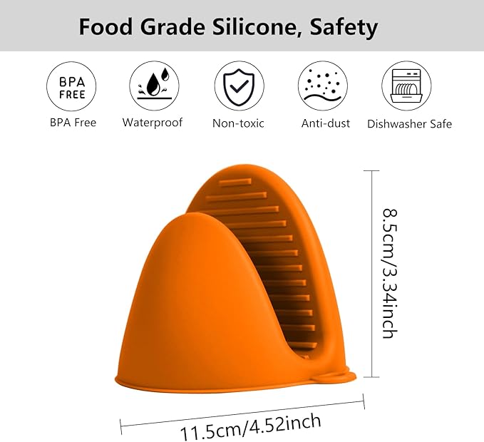 Oven Mitts Silicone Pot Holders Set Heat Resistant for Kitchen - ChufanMomsil 6 PCS Mini Silicone Oven Gloves Kitchen Mittens, Short Pot Pinch Grips for BBQ & Baking, Orange