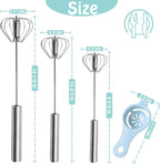Semi-automatic Whisk, Stainless Steel Egg Beater, Hand Push Rotary Whisks Mixer Stirrer for Making Cream, Whisking, Beating and Stirring (Silver)