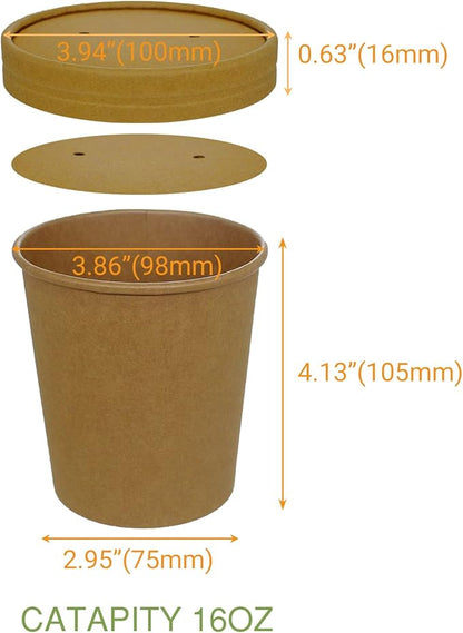 50 SET 16OZ Kraft Dessert Cups with Lids Compostable Paper Food Cup with Vented Lid, Pint Frozen Dessert Containers Ice Cream Cups with Lids, Great For Restaurants, Take Outs, or To-Go Lunch