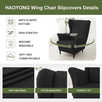 HAOYONG Wing Chair Slipcovers Waterproof Spandex Wingback Chair Covers 2 Pieces - Image 4