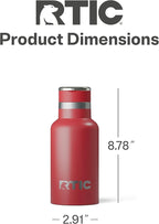 RTIC Little Journey Bottle with Straw, Insulated, Stainless Steel, Metal, Double Wall Vacuum-Insulation, Ceramic-Lined, Leak-Proof Lid, BPA-Free Water Flask for Sports, Travel, Flag Red