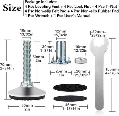 4 Set M10 Adjustable Leveling Feet, Heavy Duty Height Adjuster Furniture - Image 2