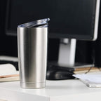 COMOOO 20oz Stainless Steel Tumbler Bulk Double Wall Vacuum Coffee Cup Insulated Travel Mug with Lid and Straw Durable Powder Coated Insulated Coffee Cup for Cold & Hot Drinks (silver, 4 pack