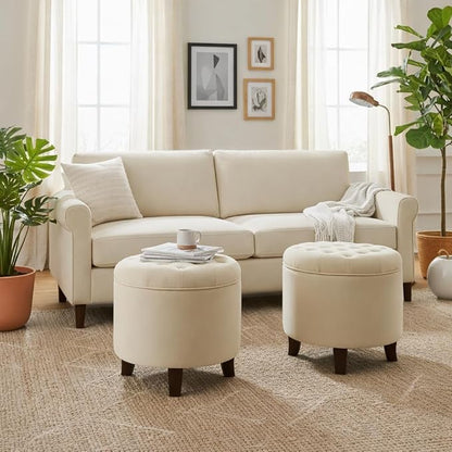 Homepop Home Decor | Upholstered Round Velvet Tufted Foot Rest Ottoman | Ottoman - Image 4