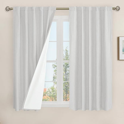 Natural 100% Blackout Linen Curtains 45 Inches 2 Panels, Light Grey | Linen by LAMIT