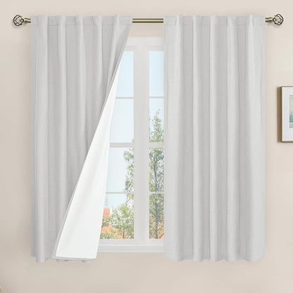 54 Inch Natural 100% Blackout Linen Curtains 2 Panels, 42 x 54 Inch | Light Grey by LAMIT