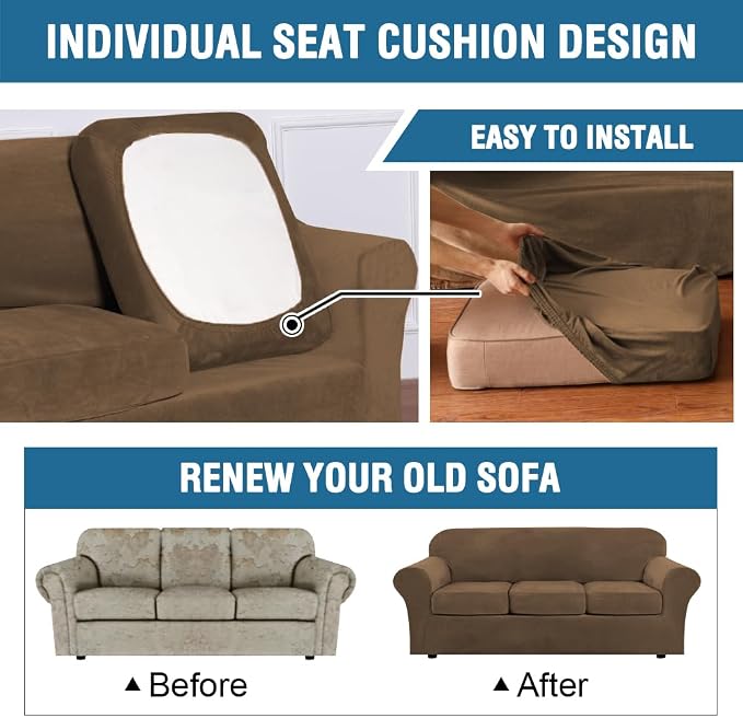 H.VERSAILTEX Modern Velvet Plush 4 Piece High Stretch Sofa Slipcover Sofa Cover - Image 6
