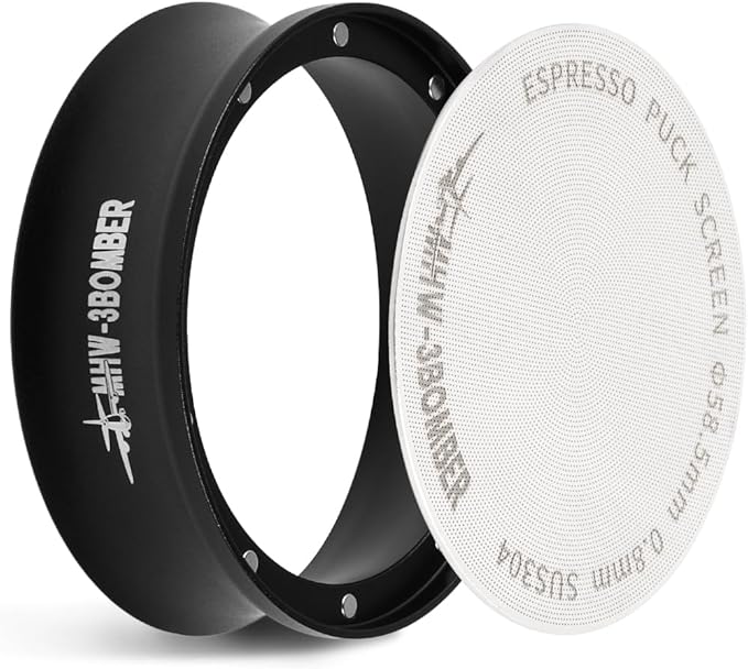 MHW-3BOMBER 58mm Espresso Dosing Funnel & Puck Screen Set, Magnetic Dosing Rring & Reusable Filter kit Compatible with 58mm Bottomless Portafilter, Coffee Dosing Ring with Eppresso Puck DR7013-OS