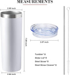 20 oz Skinny Tumblers with Lid and Straw,Stainless Steel Vacuum Insulated Tumbler Cup Double Wall Travel Coffee Mug, Thermal Water Tumbler for Hot and Cold Drinks(White,8)