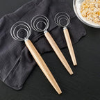 Danish Dough Whisk with Dough Scraper 10" Dutch Bread Whisk Bread Mixer Stainless Steel Dutch Bread Dough Whisk with Wooden Handle Dutch Whisk Baking Tools for Sourdough, Pizza, Pastry, Cake
