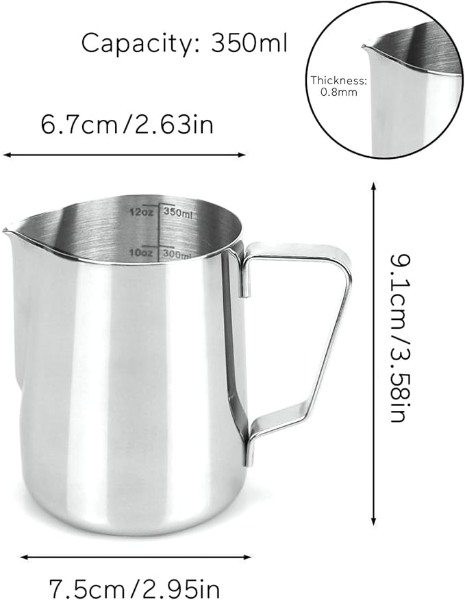 12oz Milk Frothing Pitcher, Stainless Steel Espresso Latte Cup Steaming Pitcher Creamer Cup, Milk Frother Cup Espresso Machine Accessories Barista Tools Jug for Coffee Cappuccino with Latte Art Pen