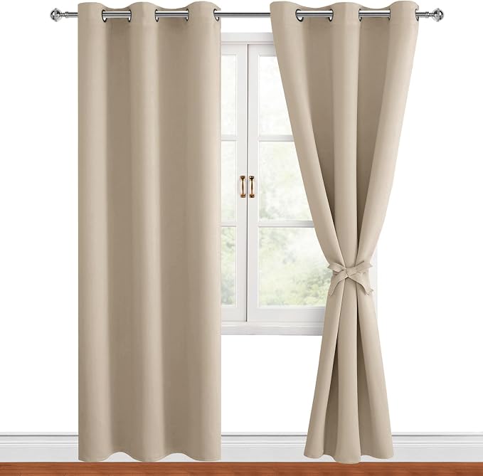 Blackout Curtains for Bedroom, 38 x 84 Inches Long, Taupe 2 Panels | Thermal by Hiasan