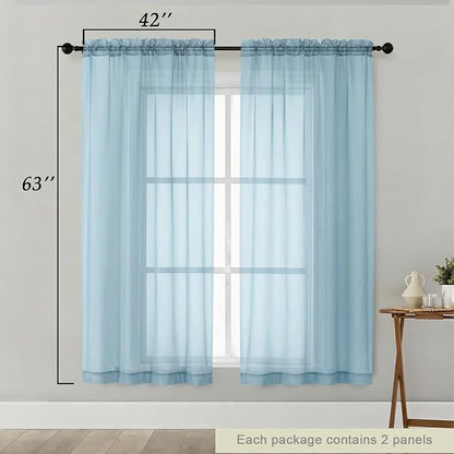 Sheer Curtains 63 Inch Length 2 Panels Set - Image 2