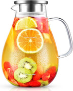 Glass Pitcher, veecom 80oz Water Pitchers with Lid and Spout for Drinks, Hot&Cold Beverage, Juice, Iced Tea Pitcher for Fridge, Borosilicate Glass Carafe/Jug with Brush