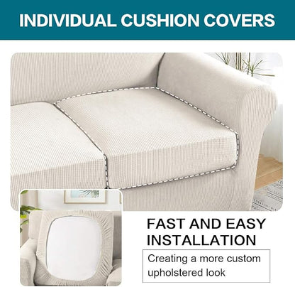 Turquoize 4 Piece Sofa Covers for 3 Cushion Couch Sofa Slipcover Soft Couch - Image 5