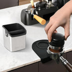 Coffee Knock Box Espresso Accessories - Home Use Small Coffee Grounds Puck Knock Box Stainless Steel with Tamping Mat for Espresso Machine