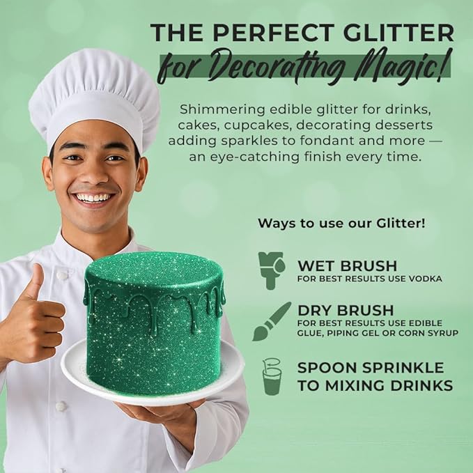 Bulk 20g Dark Green Edible Glitter for Drinks | Premium Edible Glitter for Cakes, Cocktails, Dark Green Cake Decorating Decorations Food Grade, Vegan, Kosher, Halal, Gluten Free - Made in USA