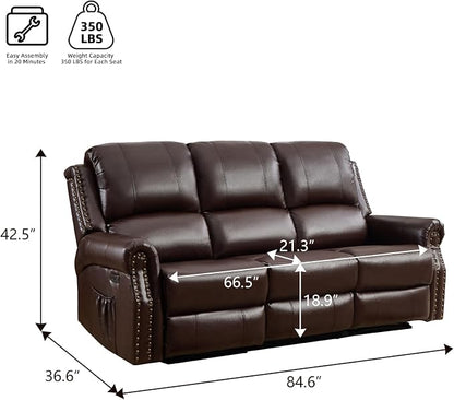 EBELLO Power Reclining Sofa for Living Room, Faux Leather 3 Seater Reclining - Image 2