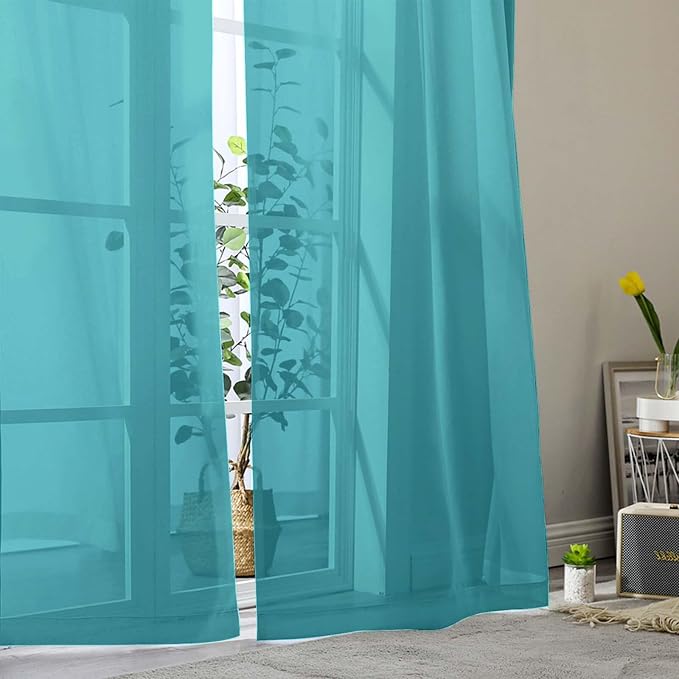Turquoise Sheer Curtains for Bedroom Living Room 96 Inches Long 2 Panels - Image 9
