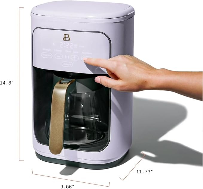 Beautiful Coffee Maker, 14-Cup, Touch Display, Programmable, 1200W, Stainless Steel, Keep Warm, 24h Timer dishwasher-safe (LAVENDER)