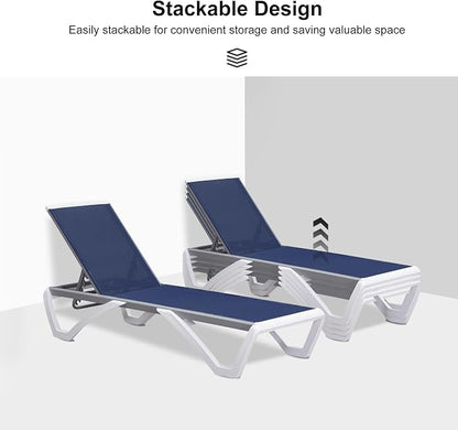PURPLE LEAF Patio Chaise Lounge Chair Set of 3 Outside Aluminum Plastic - Image 6