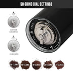 Java Manual Coffee Grinder, 20 Gram Capacity, Stainless Steel Burr, 50 Settings, Black