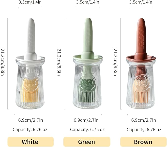 Oil Dispenser with Brush - Glass Olive Oil Dispenser for Kitchen, 3 IN 1 Oil Brush for Cooking with Bottle Silicone Basting Vinegar Sauce BBQ Grill Frying (Brown/Green)