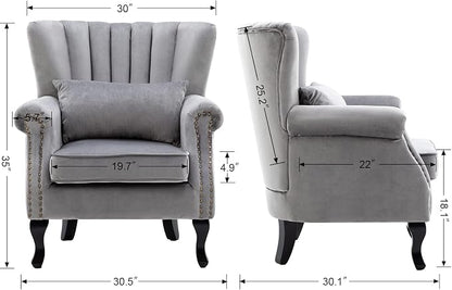 Mid Century Accent Chair Modern Tufted Wingback Armchairs Club Chair Velvet - Image 3