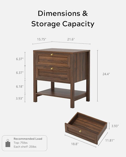 EYYTHUNG Brown Nightstand Set of 2, Wooden Farmhouse Floor Night Stand - Image 2