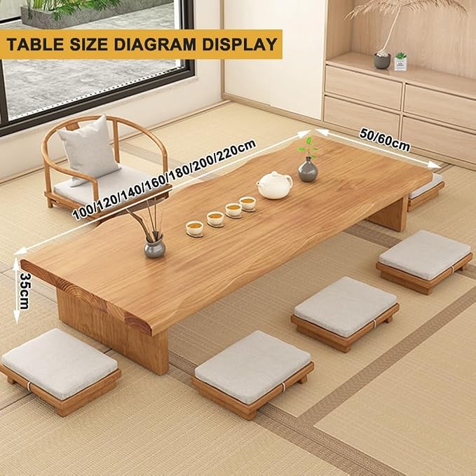 200cm Japanese Floor Table -Vintage Solid Wooden Tatami Table, Low Rectangular - Image 2