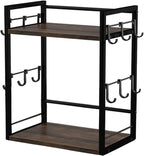 Dorhors 2 Tier Coffee Bar Accessories and Organizer,Multi-functional Mug Holder with 12 Hooks,Wood Coffee Station Organizer,Kitchen Countertop Shelf