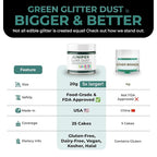 Bulk (20g) Green Luster Dust Edible Glitter for Cocktails, Premium Edible Metallic Dark Green Luster Dust for Drinks Cake Decorations Green Edible Glitter for Drinks Cupcakes Cookies Cakes Food Paint