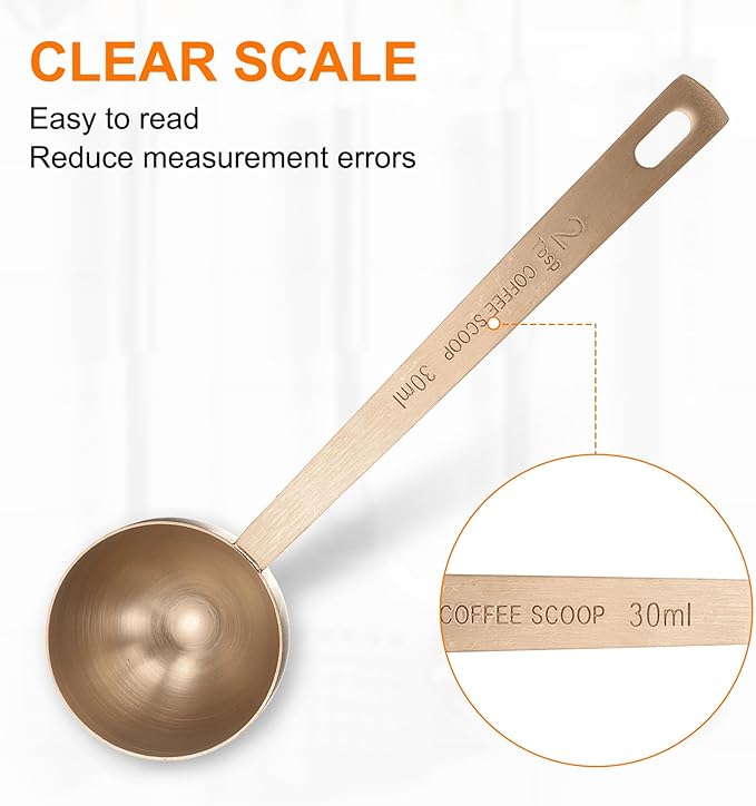 HARFINGTON 3pcs Coffee Scoop Spoon 2tbsp (6tsp, 30ml) 304 Stainless Steel Long Handle Teaspoon/Tablespoon Measuring Spoons Scoops for Tea Sugar Kitchen, Rose Gold