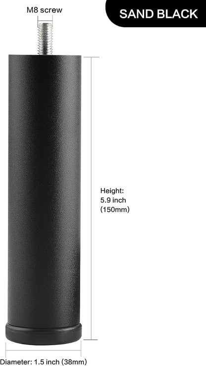 Metal Cylinder Legs for Furniture Set of 4 Pack Black 6 Inch Bed Support Legs - Image 2