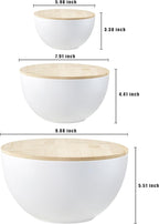 JOYMAY Salad Bowls, Mixing Bowl Salad Bowl Set, Natural Bamboo Fiber Serving Bowl Set of 3 with Bamboo Wood Lid, Nesting Bowls for Salads,Pastas(White,10",8",6")