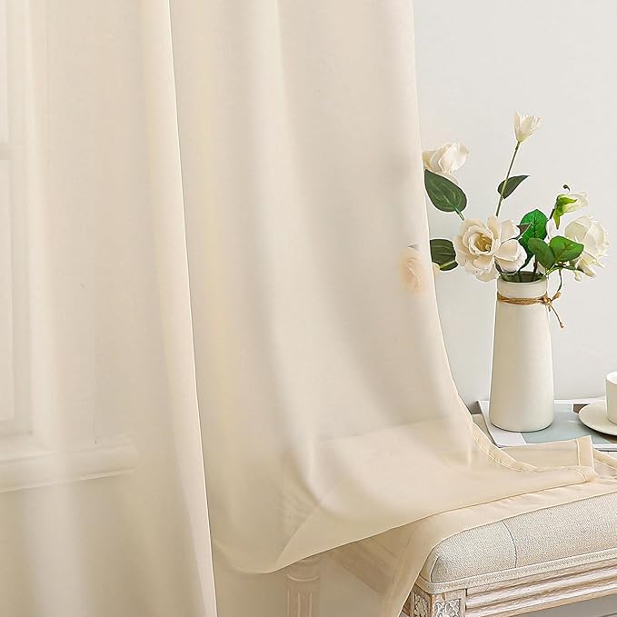 MIULEE 2 Panels Sheer Curtains for Living Room 54 X 84 Inches Cream | Window - Image 4