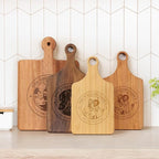 callie Personalized Cutting Board with Photo & Text & Date, Wooden Cutting Board Cheese Serving Tray with Handle, Housewarming Gifts (S, M, L)