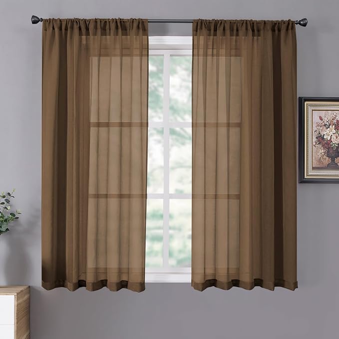 Tollpiz Short Sheer Curtain Linen Textured Living Room Curtains Sheer Light by Tollpiz