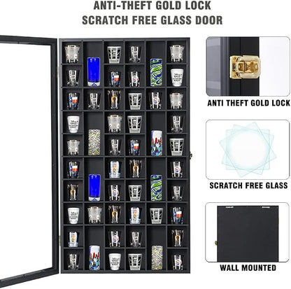 Shot Glass Display Case Large Wooden Cabinet Rack Holder Wall Mounted Black - Image 3