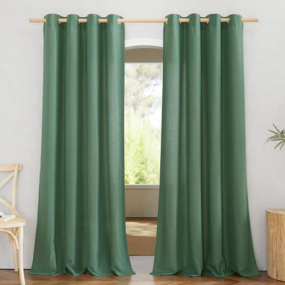 NICETOWN Thick Linen Olive Green Curtains & Drapes, Grommet Linen Blend Privacy by NICETOWN
