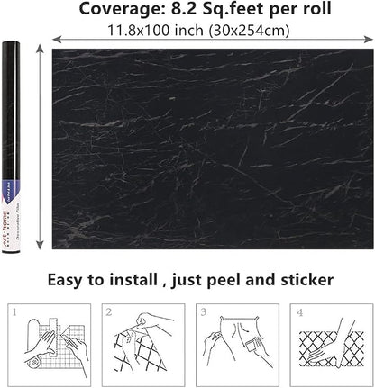 Arthome Black Marble, 11.8x100 Inches Peel and Stick Wallpaper, Marble Contact - Image 7