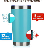 MEWAY 20oz Tumbler 8 Pack Double Wall Vacuum Insulated Travel Mug Bulk, Stainless Steel Tumblers with Lid and Straw, Durable Powder Coated Coffee Cups for Cold & Hot Drinks (Light Blue, 8)