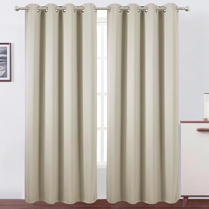 Blackout Curtains 52 x 120 Inch Long Light Beige Curtains Set of 2 Panels Room by Lemomo