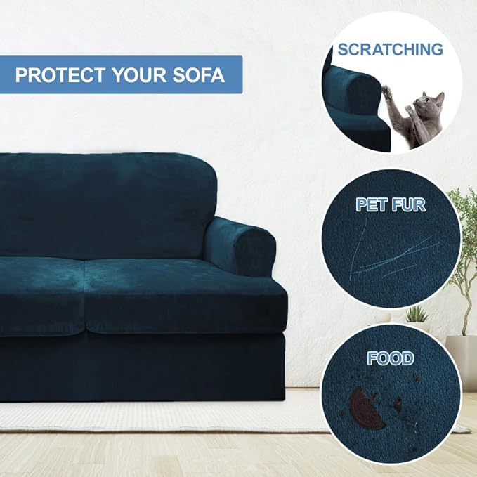 CUCRAF T Cushion Sofa Cover 3 Piece Loveseat Slipcovers, Soft Thick Velvet - Image 4