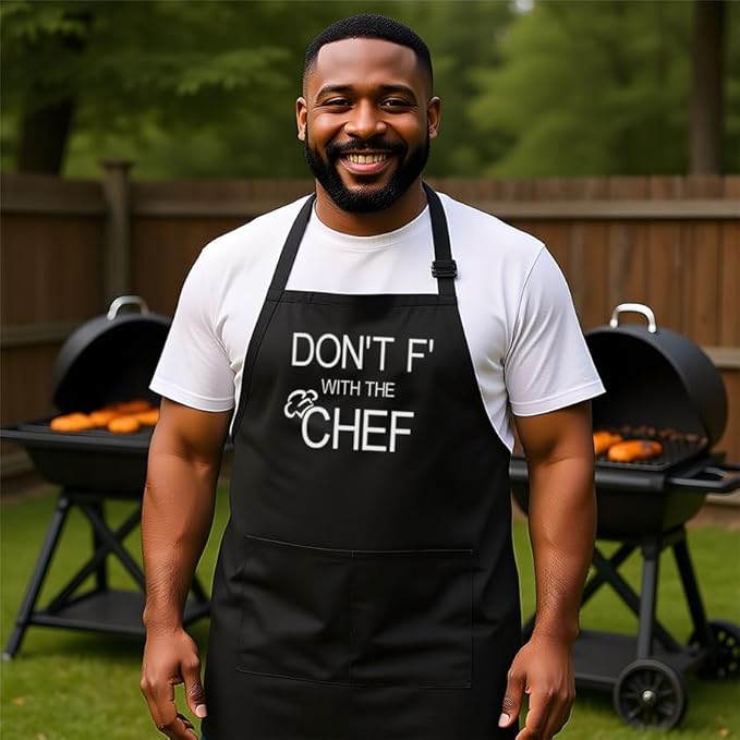 Personalized Chef Apron for Men, Custom Embroidered Design, Professional Kitchen Cooking BBQ Grilling for Dad, Decorated in USA