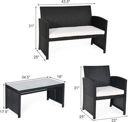 Tangkula Patio Wicker Conversation Furniture Set, Patiojoy Sofa & Table Set w/4 - Image 5